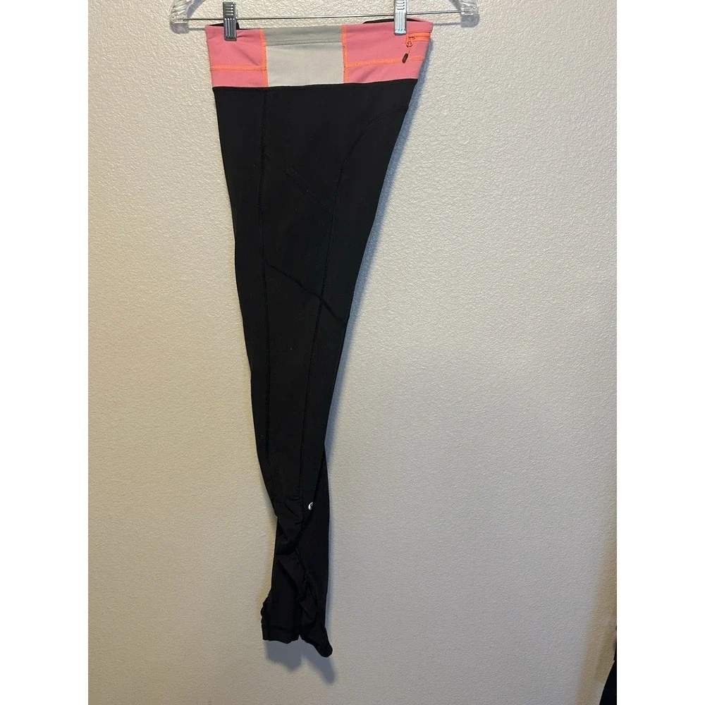 LULULEMON Speed Tight Black Ruched Leggings Pockets Size 6‎ Striped Waistband